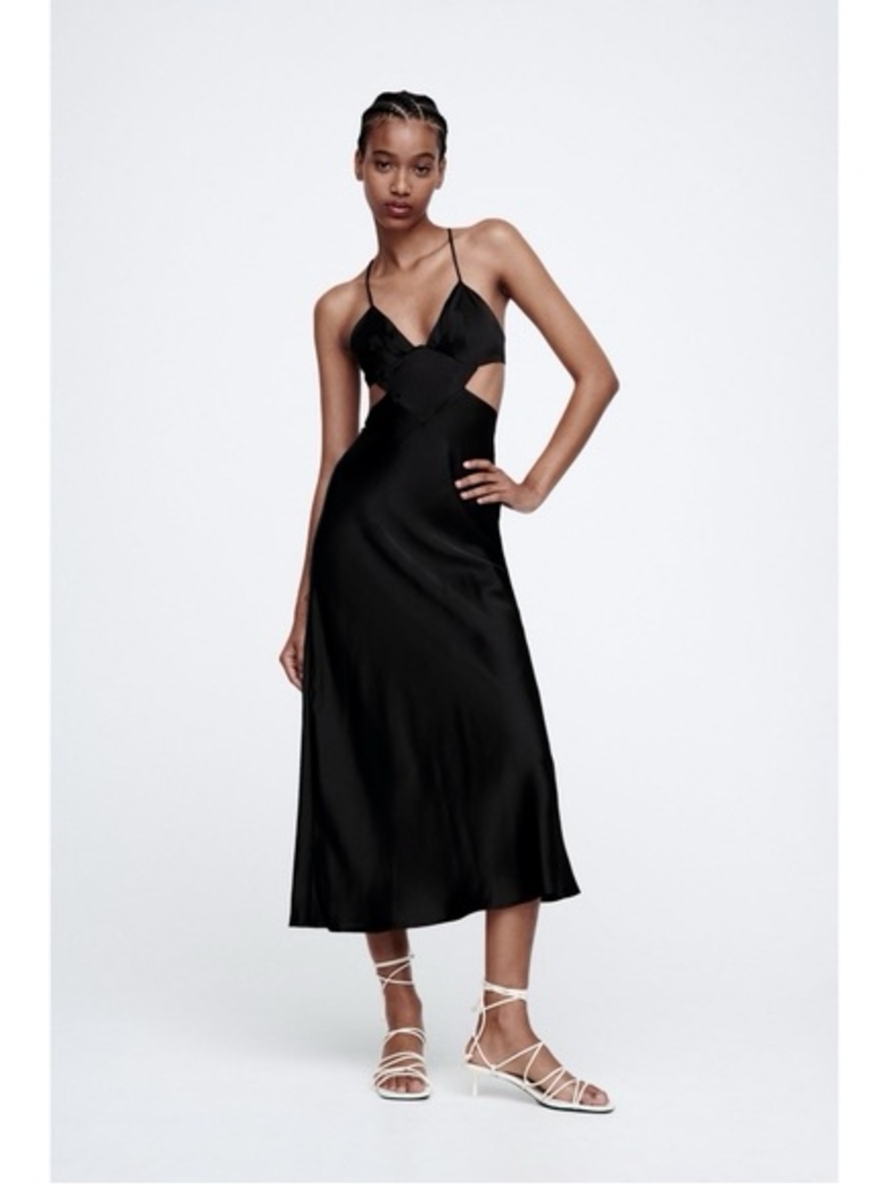 Zara Satin Effect Cut Out Strappy Slip Dress NWT XS